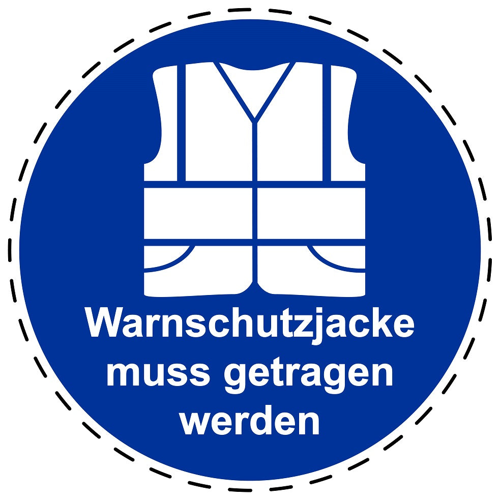 Gebotsaufkleber "Warnschutzjacke muss getragen werden" aus PVC Plastik, ES-SIM1360