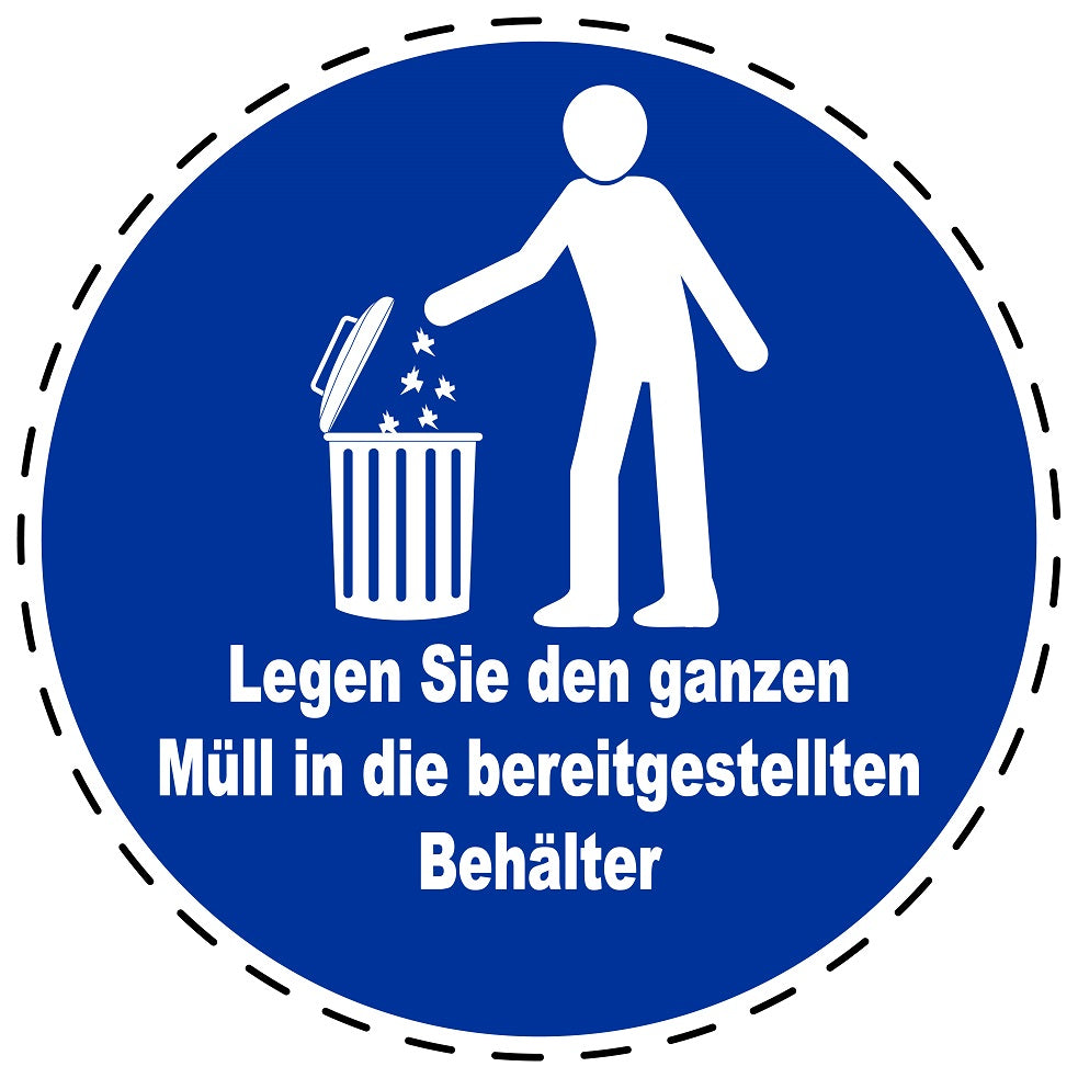 Gebotsaufkleber "Legen Sie den ganzen Müll in die Bereitgestellten Behälter" aus PVC Plastik, ES-SIM1770