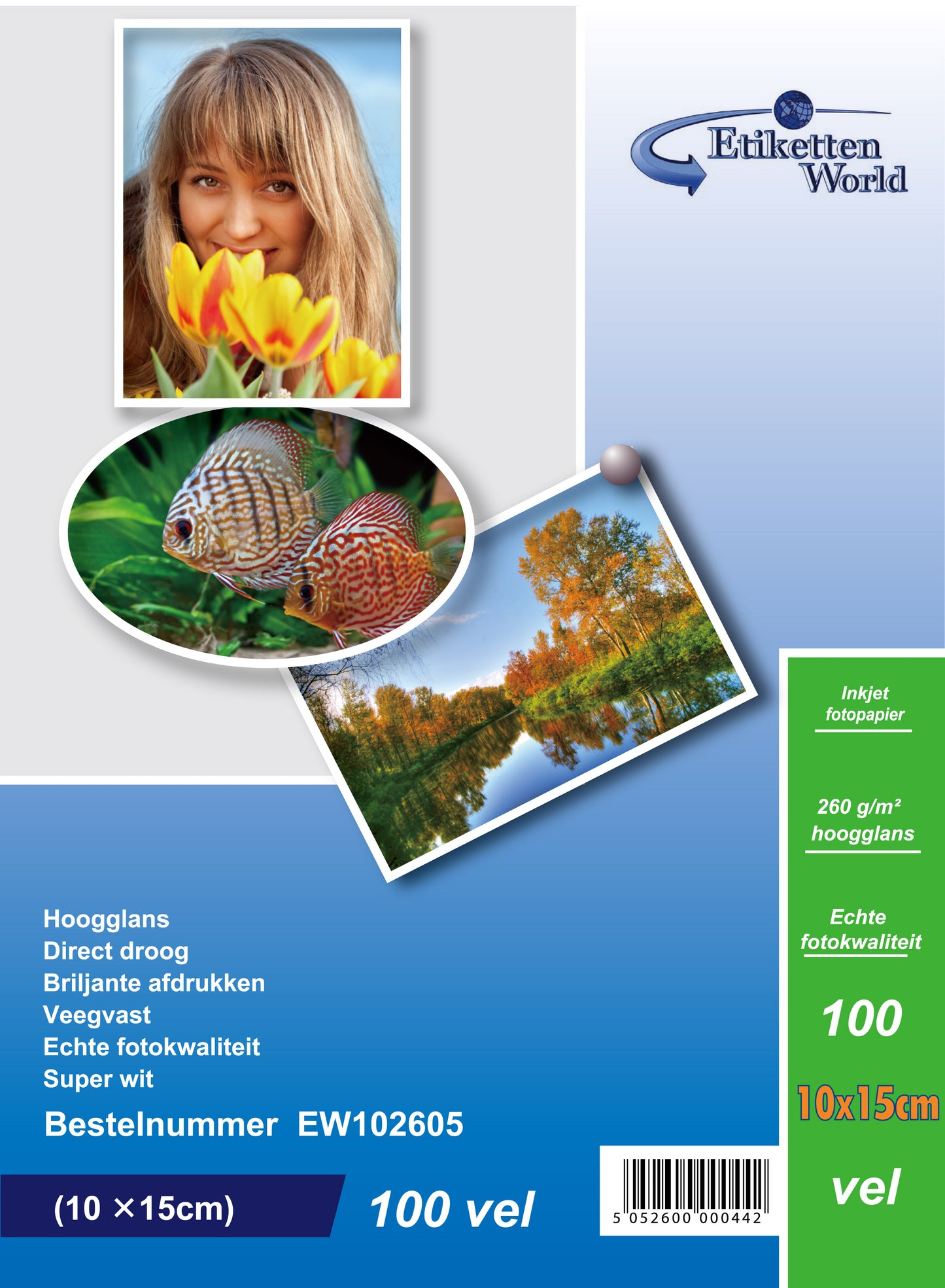 100 Blatt EtikettenWorld BV Fotopapier/ Fotokarten  10x15 cm 260g/qm High Glossy und wasserfest