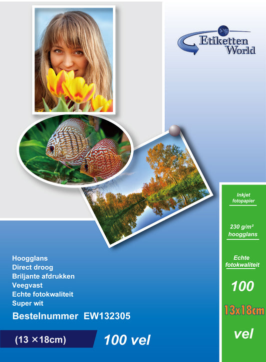 100 Blatt EtikettenWorld BV Fotopapier/ Fotokarten  13x18 cm 230g/qm High Glossy und wasserfest