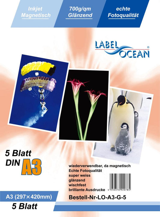 5 Blatt A3 Fotopapier magnetisch Magnetpapier glänzend von LabelOcean(R)