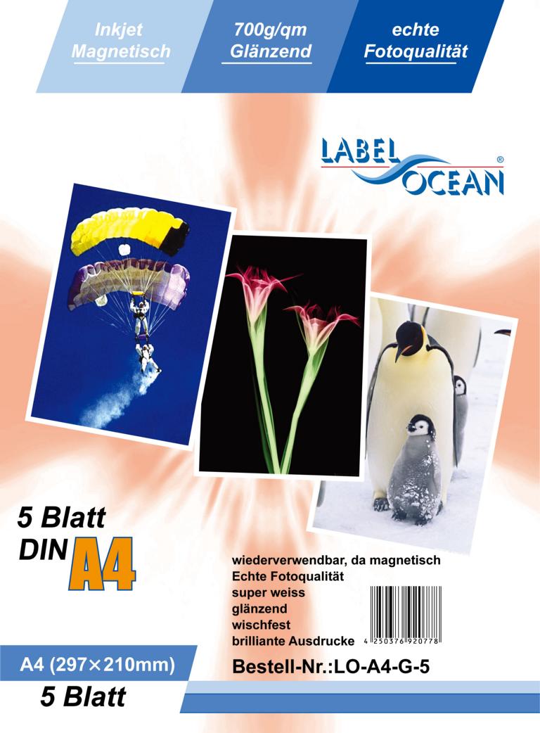 5 Blatt A4 Fotopapier magnetisch Magnetpapier glänzend von LabelOcean(R)