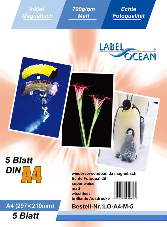 5 Blatt A4 Fotopapier magnetisch Magnetpapier matt von LabelOcean(R)